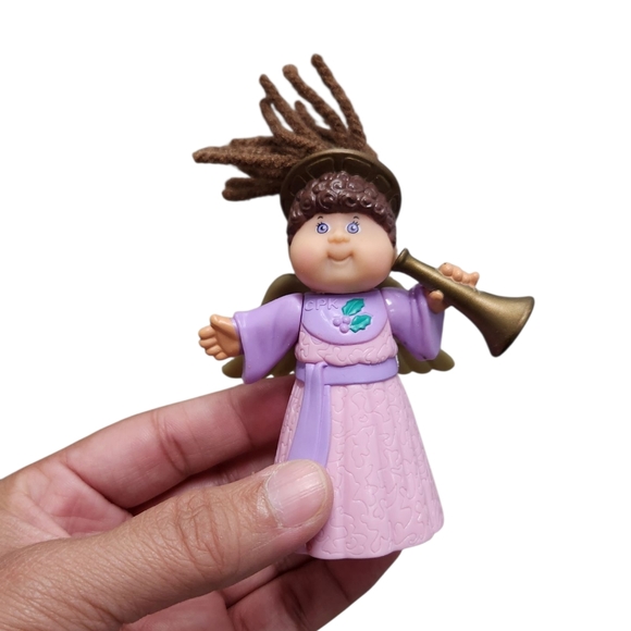 Vintage 1994 Cabbage Patch Yarn Hair Purple Angel Toy with Trumpet Cake Topper - Picture 1 of 3